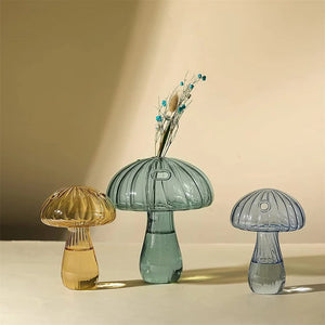 Nordic Hydroponic Plant Vase Mushroom Shape Transparent Glass Vase Flower Vase Container Home Living Room Office Desktop Decor