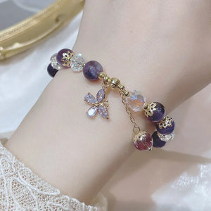 Natural Amethyst Bracelet Women's Zirconia Love Pendant Beads Vintage Strand Bracelets Sister Student Festival Jewelry Gift