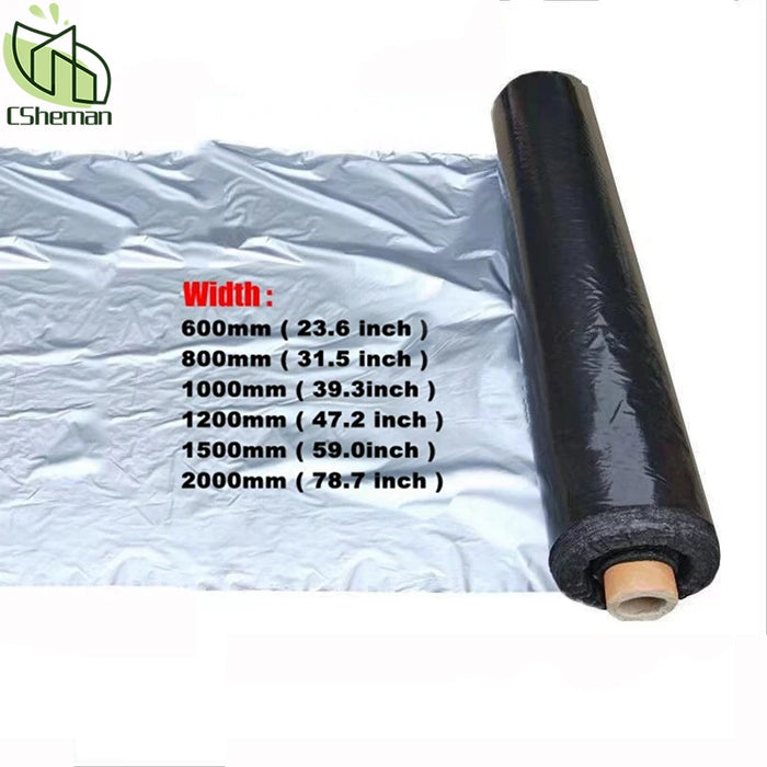 Garden Film Greenhouse Reflective Weed Control Silvery Black Mulch Plastic Film Width:0.6M, 0.8M, 1M, 1.2M, 1.5M Thicken 0.012mm