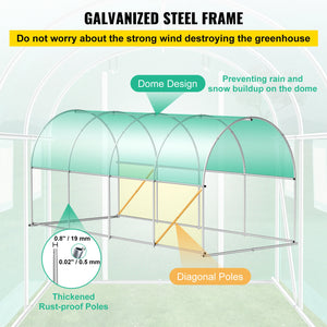 VEVOR Walk-in Tunnel Greenhouse Portable Green Plant Hot House with Galvanized Frame & Waterproof Cover Protect Gardening Plants