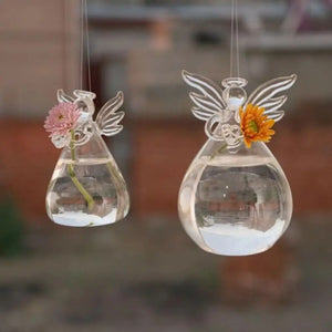 Hand-blown Transparent Angel Vase Borosilicate Glass Angel Shape Hydroponic Container Eye-catching DIY Plant Wall Mounted Vase