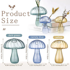 Nordic Hydroponic Plant Vase Mushroom Shape Transparent Glass Vase Flower Vase Container Home Living Room Office Desktop Decor