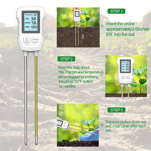 Digital LCD Soil Tester PH/Moisture/Temp 3.0-9 pH Meter Heat-resistant Metal Sensor Humidity Monitor for Flower Plants Gardening