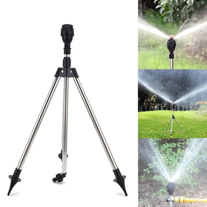 Garden Automatic Rotating Sprinkler Stainless Steel Tripod Irrigation Stand 360-Degree Water Jet Garden Lawn Sprinkler Tool