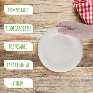 50 Disposable Plates Paperd and Spoon 100% Biodegradable Heavy-Duty Natural Sugarcane Bag-Like Fibers Tableware Compostable