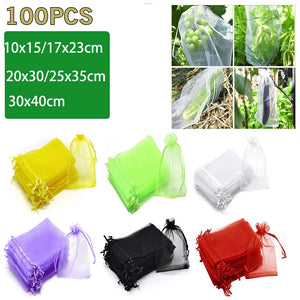 100Pcs Large Grape Fruit Protection Bags Garden Netting Bag With Drawstring Agricultural Anti-Bird Vegetable Strawberry Mesh Bag