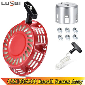 LUSQI Recoil Starter + Sleeve + 6 Screws+Spare Handle For Honda 168F 170F GX120 GX140 GX160G X200 163CC 196CC Engine Lawn Mower