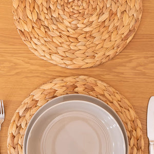 Round Woven Placemats, Natural Water Hyacinth Place Mats, Braided Straw,Table Mats for Dining Table,Garden Party,Outdoor, 4 Pack