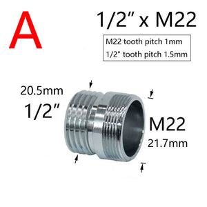 Brass Silver Water Faucet Coupler 1/2 To M16 M18 M20 M22 M24 M28 Thread Connector Fittings For Bubbler Kitchen And Bathroom