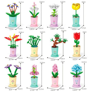 HOT MOC Flowers DIY Potted Plants Micro Landscapes Mini Art Construction Building Blocks Sets Model Dolls Brick Girls Toys Gifts