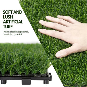 27PCS Artificial Grass Tile Flooring Decor, Green, 12" X 12"Interlocking Turf Tile Artificial Grass Decor