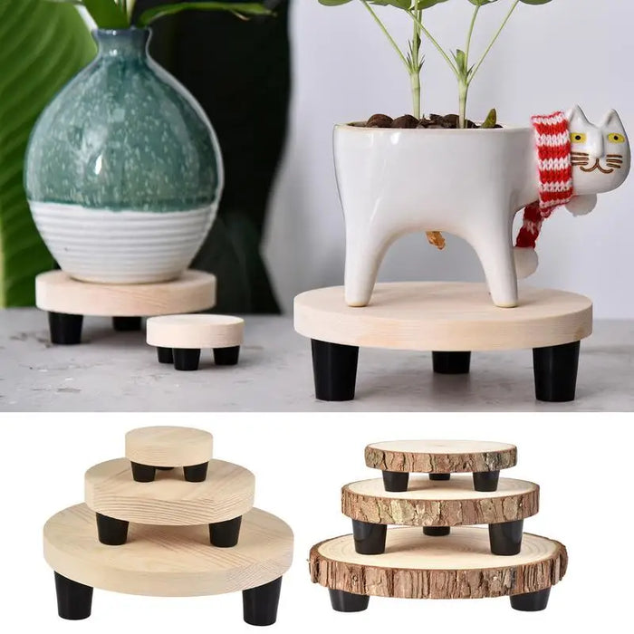 3pcs Wood Round Bench Flower Pot Holder Plant And Succulent Flower Pot Base Display Stand Stool Home Garden Decoration Shelf