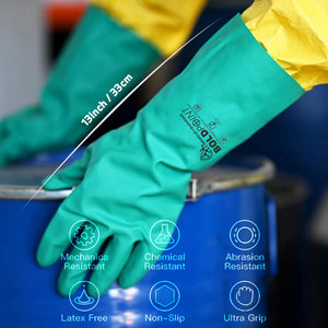 2 Pairs Reusable Nitrile Gloves - Extra Thick, Long Sleeve, for Dishwashing, Gardening, Pet Care, Chemical & Latex Free