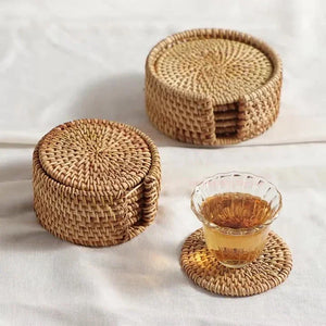 Rattan Coaster Table Natural Woven Rattan Cup Coaster Drink Mug Pot Tea Coffee Placemat Handmade Kitchen Accessories