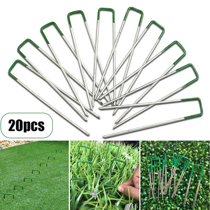 20Pcs/Set Artificial Grass Turf U Pins Fastening Lawn Tent Pegs Staple Outdoor Heavy Duty Gardening Accessories