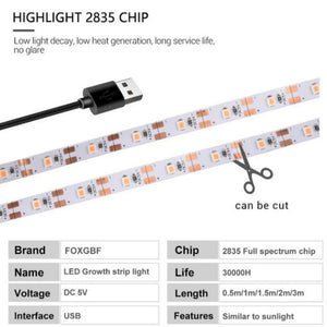 DC 5V USB LED Grow Lights 1m 2m 3m Full Spectrum Phyto Lamp Strip For Seeds Flower Greenhouse Tent Hydroponic Plants Lighting