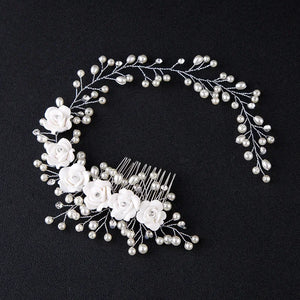 Bridal Wedding Crystal Bride Hair Accessories Pearl Flower Headband Handmade Hairband Beads Decoration Hair Comb For Women