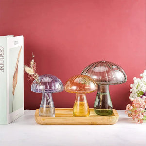 Nordic Hydroponic Plant Vase Mushroom Shape Transparent Glass Vase Flower Vase Container Home Living Room Office Desktop Decor