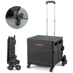 VEVOR Stair Climbing Cart 155lbs Outdoor Camping Trolley Shopping Cart Portable Rolling Crate Handcart W/ Telescoping Handle&Lid