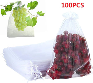 100Pcs Large Grape Fruit Protection Bags Garden Netting Bag With Drawstring Agricultural Anti-Bird Vegetable Strawberry Mesh Bag