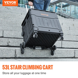 VEVOR Stair Climbing Cart 155lbs Outdoor Camping Trolley Shopping Cart Portable Rolling Crate Handcart W/ Telescoping Handle&Lid