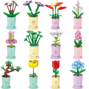 HOT MOC Flowers DIY Potted Plants Micro Landscapes Mini Art Construction Building Blocks Sets Model Dolls Brick Girls Toys Gifts