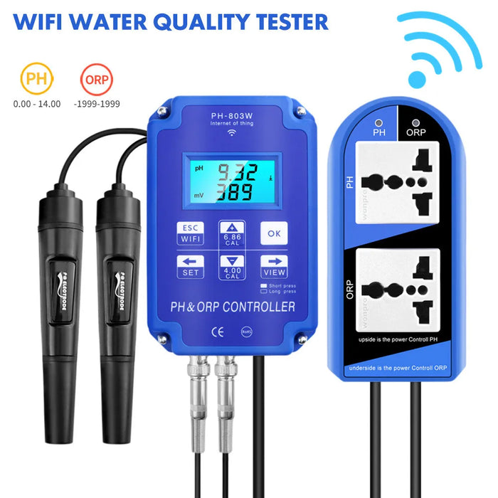 WiFi Digital PH Meter 2 In 1 PH&ORP Controller BNC Replaceable Probe Water Quality Tester for Hydroponics, Aquarium 110V/220V