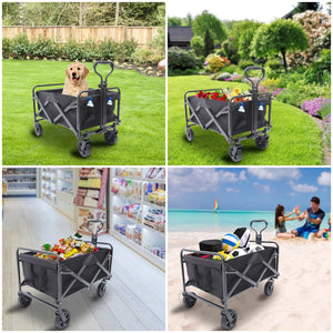 Wagon Cart Collapsible Folding Heavy Duty Utility Beach Wagon Outdoor Garden Rubber Wheel Folding Wagon Cart For Outdoor