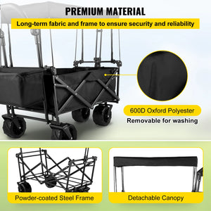 VEVOR Extra Large Collapsible Garden Cart Folding Wagon Utility Carts With Removable Canopy&Wheels Outdoor Camping Wagon Cart