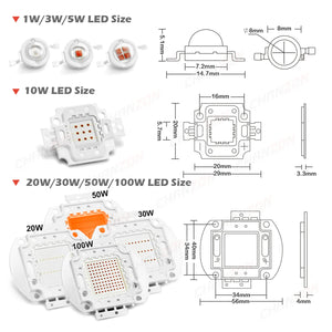 High Power LED Chip Full Spectrum Grow Light Lamp 1W 3W 5W 10W 20W 30W 50W 100W 380nm - 840nm COB Beads for Indoor Plant Growth