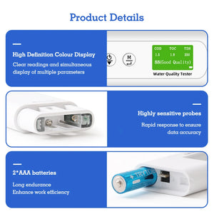 6 in 1 EC/TDS/COD/UV275/TOC/Temp Water Quality Tester Color Screen Display ppm Analyzer for Drinking Water Tap Hydroponics Lab