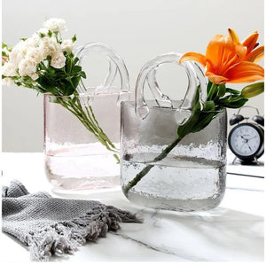 Handbag Shape Flower Vase Fish Tank Transparent Glass Hydroponic Plants Container for Home Office Decor Small Goldfish Container