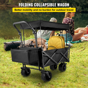 VEVOR Extra Large Collapsible Garden Cart Folding Wagon Utility Carts With Removable Canopy&Wheels Outdoor Camping Wagon Cart