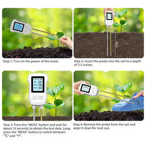 LCD Soil Tester PH/Moisture/Temp 3.0-9 pH Meter Heat-resistant Metal Sensor Humidity Monitor for Flower Plants Gardening