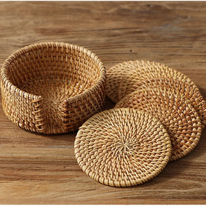 Rattan Coaster Table Natural Woven Rattan Cup Coaster Drink Mug Pot Tea Coffee Placemat Handmade Kitchen Accessories