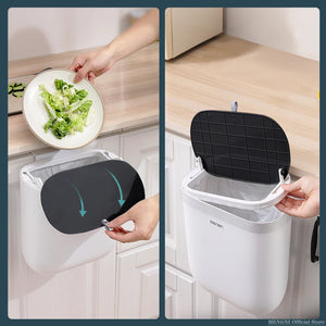 MENGNI Wall Mounted Garbage Can with Lid, Hanging Trash Can, Under Sink Waste Garbage Compost Bin, Kitchen and Bathroom 10L