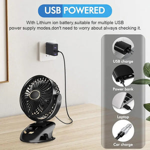 Small Desk Clip On Fan, Portable PersonalUSB Clip Fan For Home Office Travel Bed Stroller Camping Outdoor Golf Cart Fan