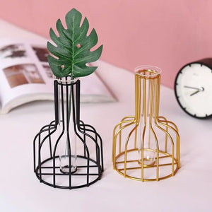 Nordic Iron Golden Hydroponic Vase Decoration Living Room Table Top Decoration Dried Flower Green Dill Plant Container Vase