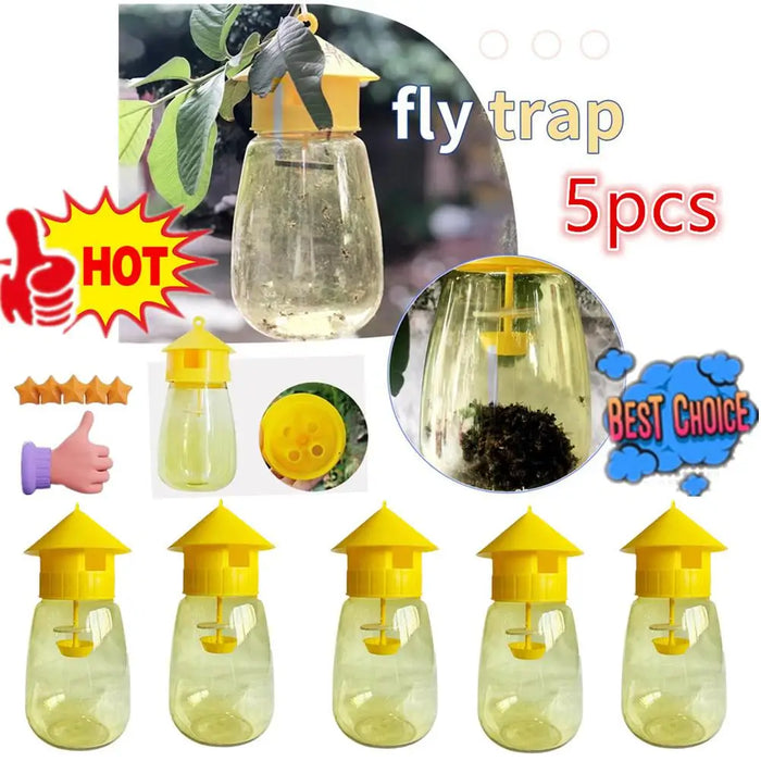 5x Fruit Fly Trap Killer Yellow Plastic Drosophila Trap Anti Fly Fruit Fly Killer Catcher Orchard Insect Trap Pest Control Tool