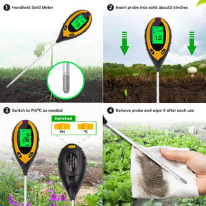 NOYAFA NA-TR02 Digital 4 In 1 Soil PH Meter Moisture Monitor Temperature Sunlight Tester for Gardening Plants Farming with test