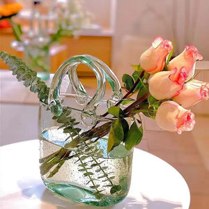 Handbag Shape Flower Vase Fish Tank Transparent Glass Hydroponic Plants Container for Home Office Decor Small Goldfish Container