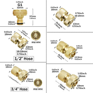 1/2'' 3/4'' 5/8" 1'' Brass Tap Quick Connecter 16mm 20mm Copper Hose Coupling Adapter Garden Watering Gun Water Stop Fittings