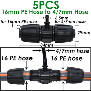 KESLA 5PCS 16mm 1/2'' PE Pipe Connector Splitter Tee Coupling Threaded Lock to 4/7mm 3/5mm Hose Garden Watering Drip Irrigation