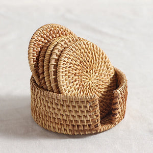 Rattan Coaster Table Natural Woven Rattan Cup Coaster Drink Mug Pot Tea Coffee Placemat Handmade Kitchen Accessories