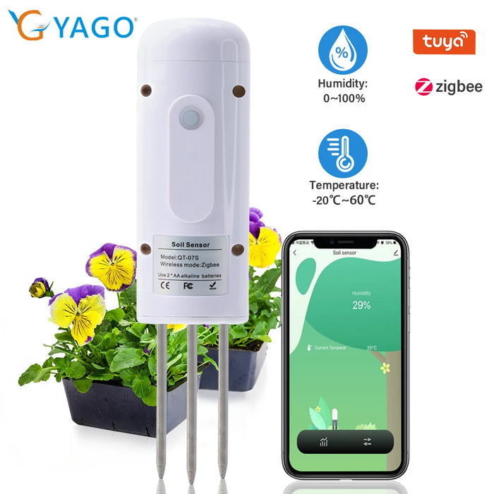 Tuya Zigbee Wireless Soil Moisture Meter Temperature Humidity Tester Plant Monitor IP67 Waterproof Detector for Garden Planting