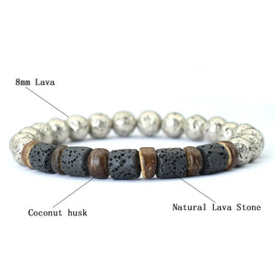 New Mens Wood Bracelet Natural Volcanic Rock Stone Braslet Handmade Prayer Meditation Yoga Braclet Pulsera Madera Hombre Joias