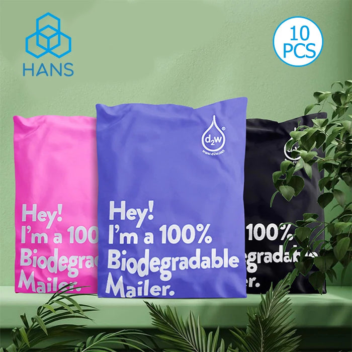 13x10 Inches 100% Biodegradable D2W Poly Mailers 10Pcs Compostable Envelopes Waterproof Stretchable Self Sealing Shipping Bags