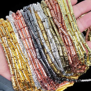 WLYeeS Volcanic Lava Rock Shaped Long Tube Beads Plating Natural Stone Jewelry Loose Spacer Beads Necklace Bracelet Making DIY