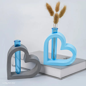 3D Love Heart Hydroponic Vase Silicone Mold Hollow Test Tube Flowerpot Casting Tools Plaster Cement Epoxy Resin Mould Home Decor