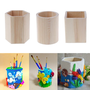 Desktop Wooden Pen Holder School Office Pen Pencil Storage Box DIY Table Stationery Organizer Pot Home Makeup Brush Container